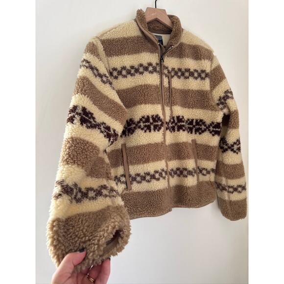 J.Crew Nordic Faux Sherpa Fleece Fair Isle Jacket in Cream & Tan - S - Picture 5 of 8